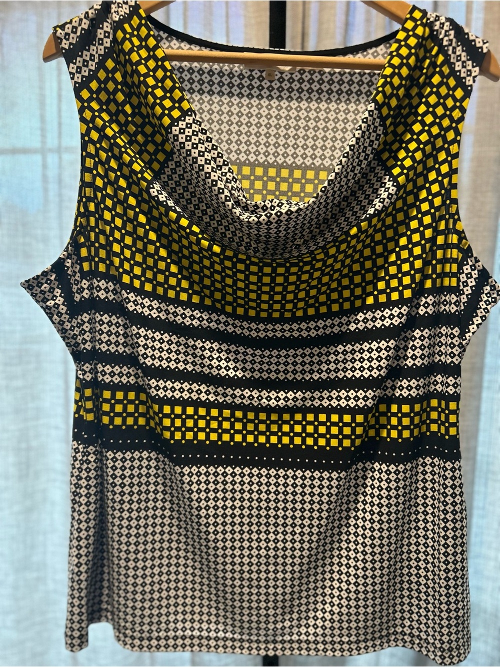 Calvin Klein Yellow Black White Geometric Cowl Neck Camisole